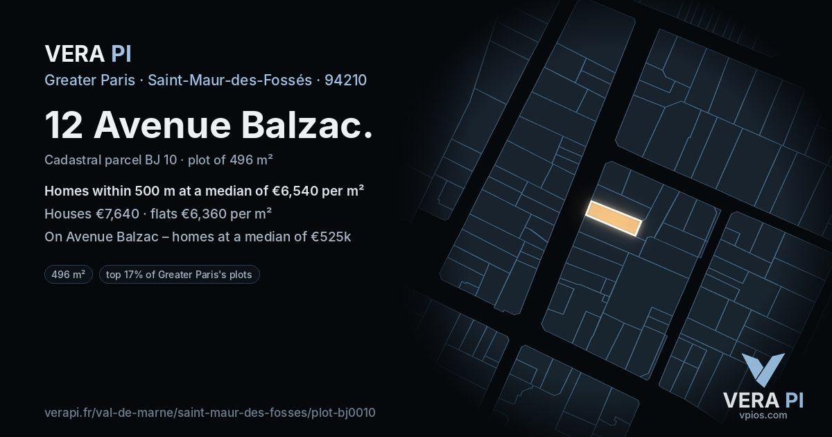 12 Avenue Balzac, Saint-Maur-des-Fossés at night – the plot lit, the parcels around coloured by the prices near them