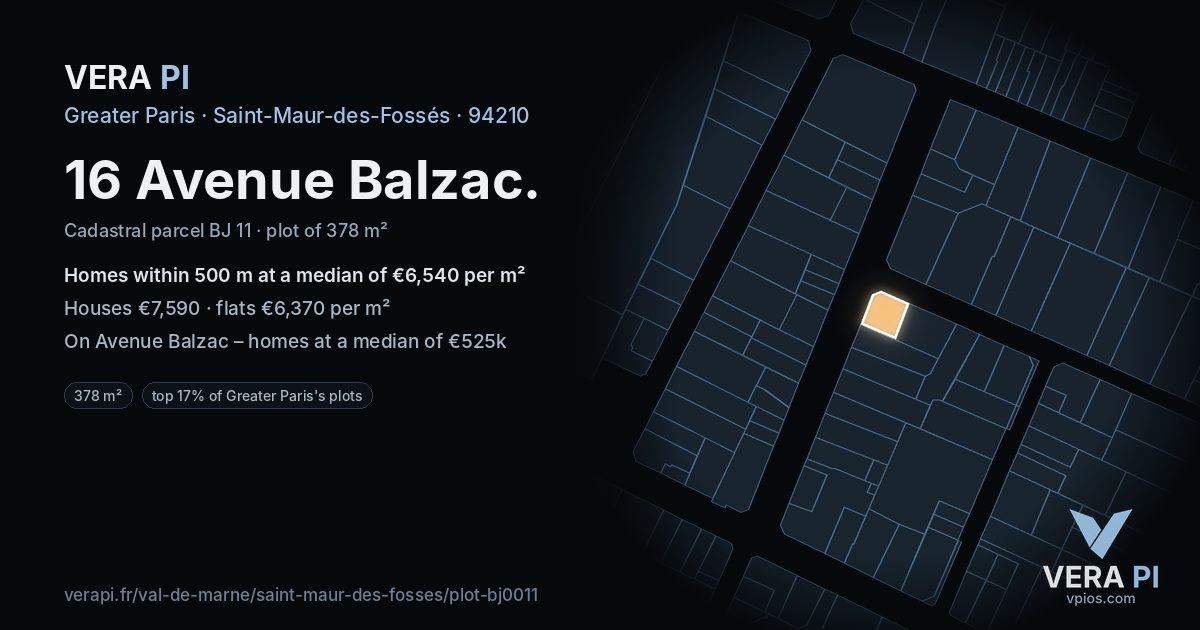 16 Avenue Balzac, Saint-Maur-des-Fossés at night – the plot lit, the parcels around coloured by the prices near them