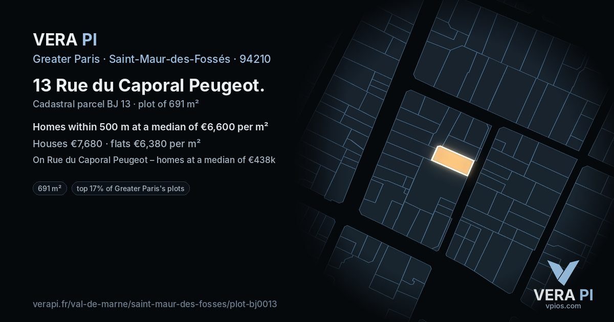 13 Rue du Caporal Peugeot, Saint-Maur-des-Fossés at night – the plot lit, the parcels around coloured by the prices near them