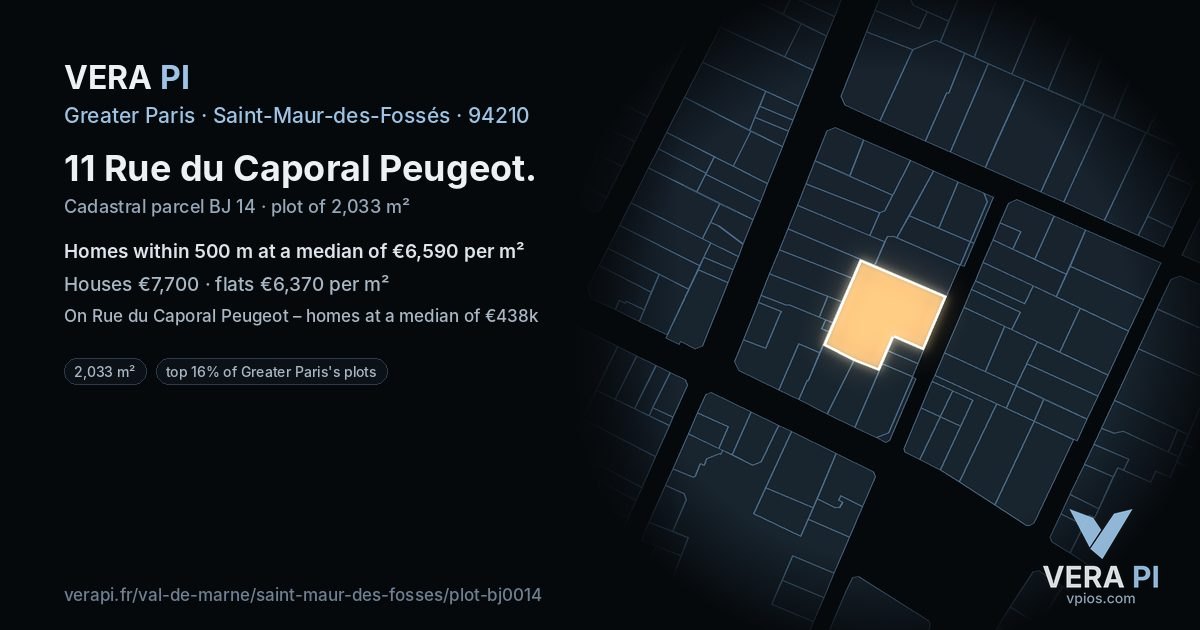 11 Rue du Caporal Peugeot, Saint-Maur-des-Fossés at night – the plot lit, the parcels around coloured by the prices near them