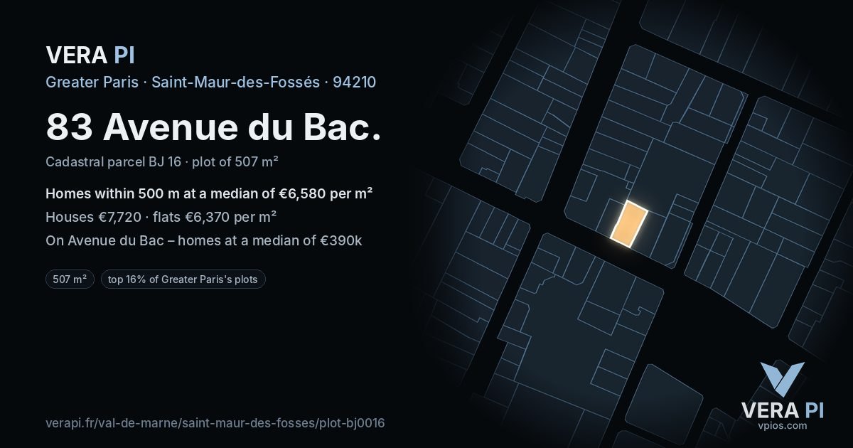 83 Avenue du Bac, Saint-Maur-des-Fossés at night – the plot lit, the parcels around coloured by the prices near them