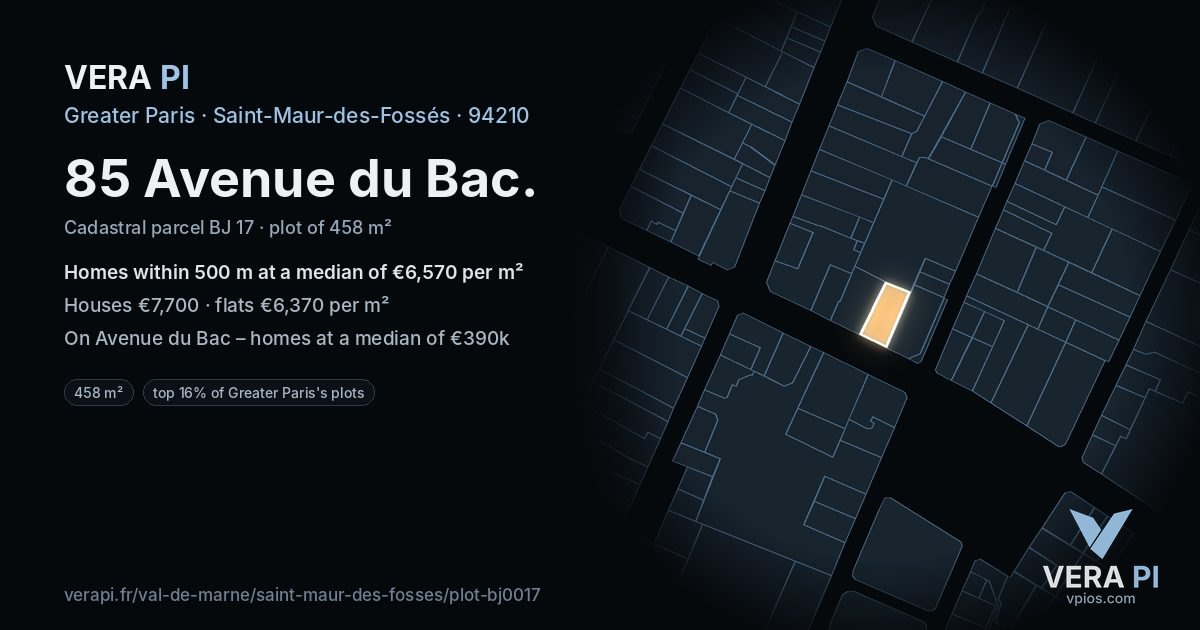 85 Avenue du Bac, Saint-Maur-des-Fossés at night – the plot lit, the parcels around coloured by the prices near them