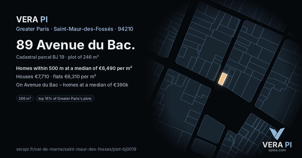89 Avenue du Bac, Saint-Maur-des-Fossés at night – the plot lit, the parcels around coloured by the prices near them