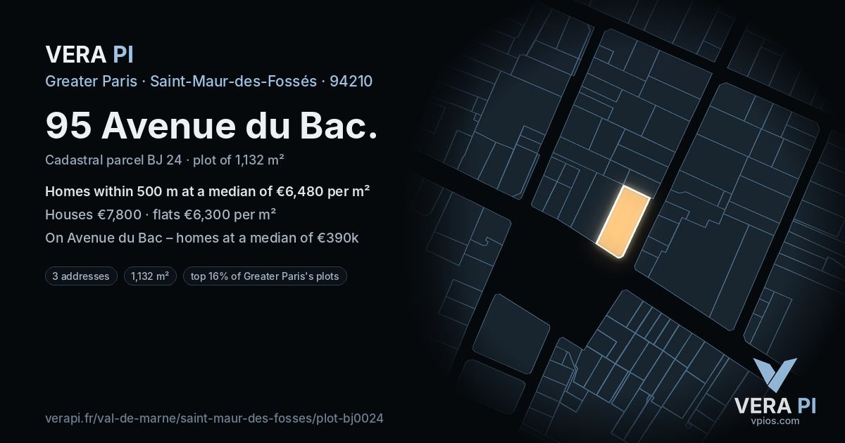 95 Avenue du Bac, Saint-Maur-des-Fossés at night – the plot lit, the parcels around coloured by the prices near them