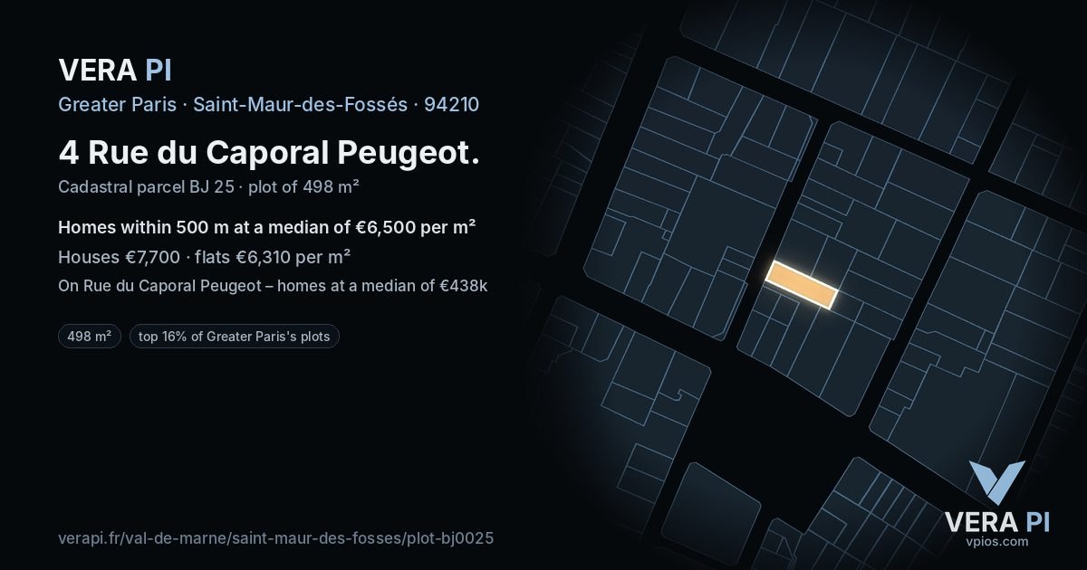 4 Rue du Caporal Peugeot, Saint-Maur-des-Fossés at night – the plot lit, the parcels around coloured by the prices near them