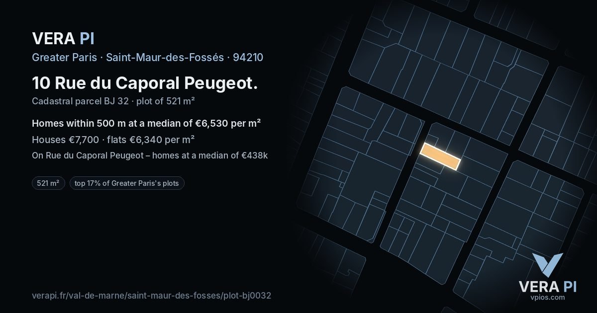 10 Rue du Caporal Peugeot, Saint-Maur-des-Fossés at night – the plot lit, the parcels around coloured by the prices near them