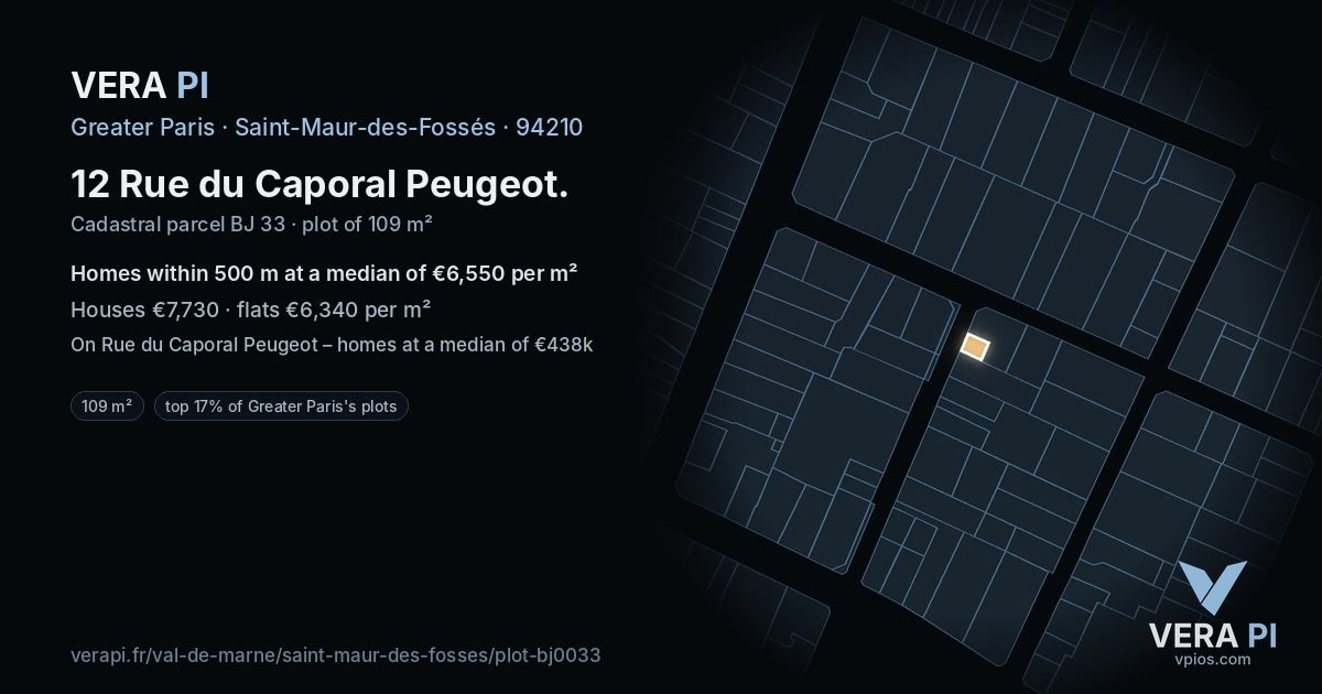 12 Rue du Caporal Peugeot, Saint-Maur-des-Fossés at night – the plot lit, the parcels around coloured by the prices near them