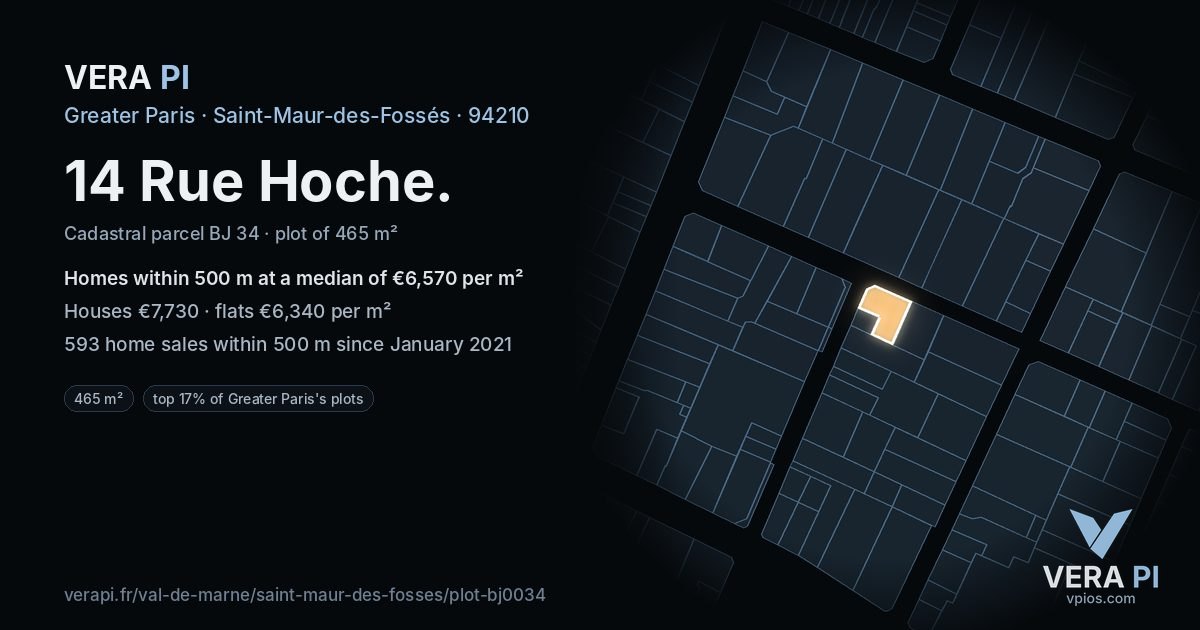 14 Rue Hoche, Saint-Maur-des-Fossés at night – the plot lit, the parcels around coloured by the prices near them