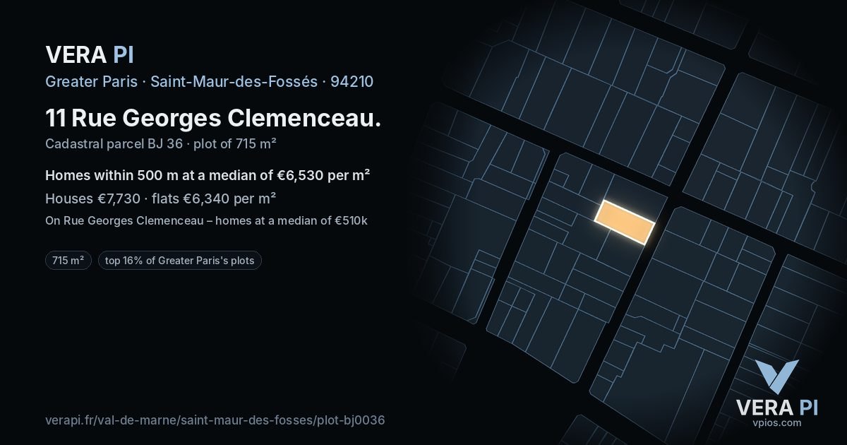 11 Rue Georges Clemenceau, Saint-Maur-des-Fossés at night – the plot lit, the parcels around coloured by the prices near them