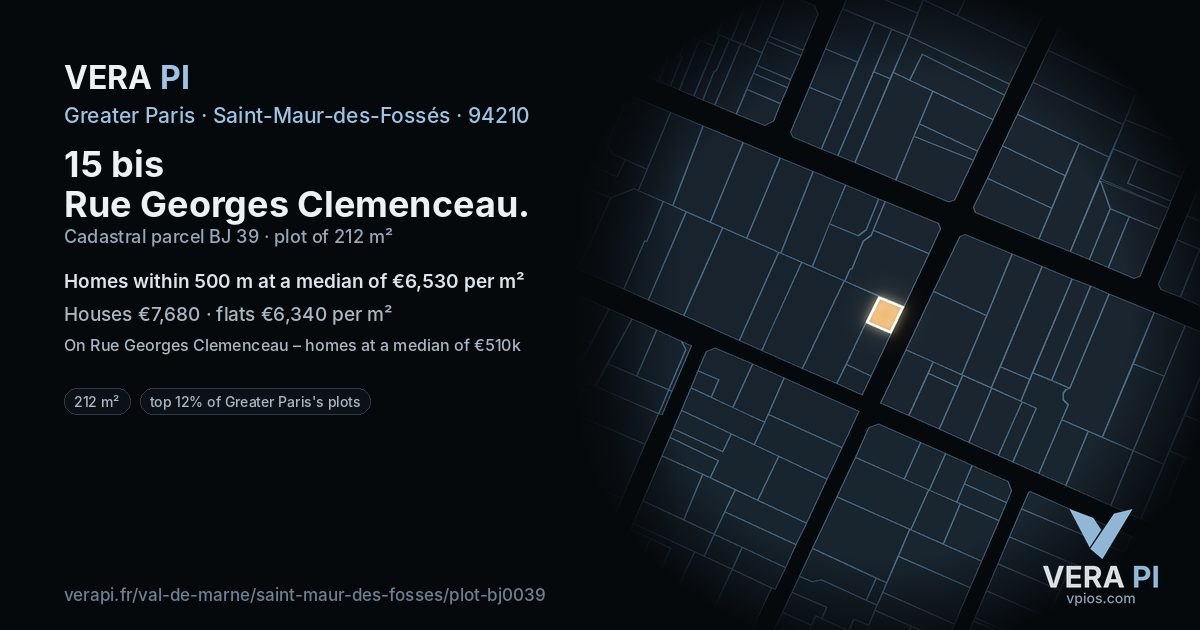 15 bis Rue Georges Clemenceau, Saint-Maur-des-Fossés at night – the plot lit, the parcels around coloured by the prices near them