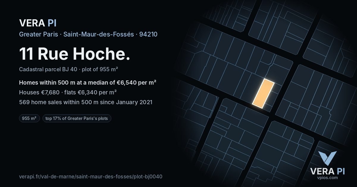 11 Rue Hoche, Saint-Maur-des-Fossés at night – the plot lit, the parcels around coloured by the prices near them