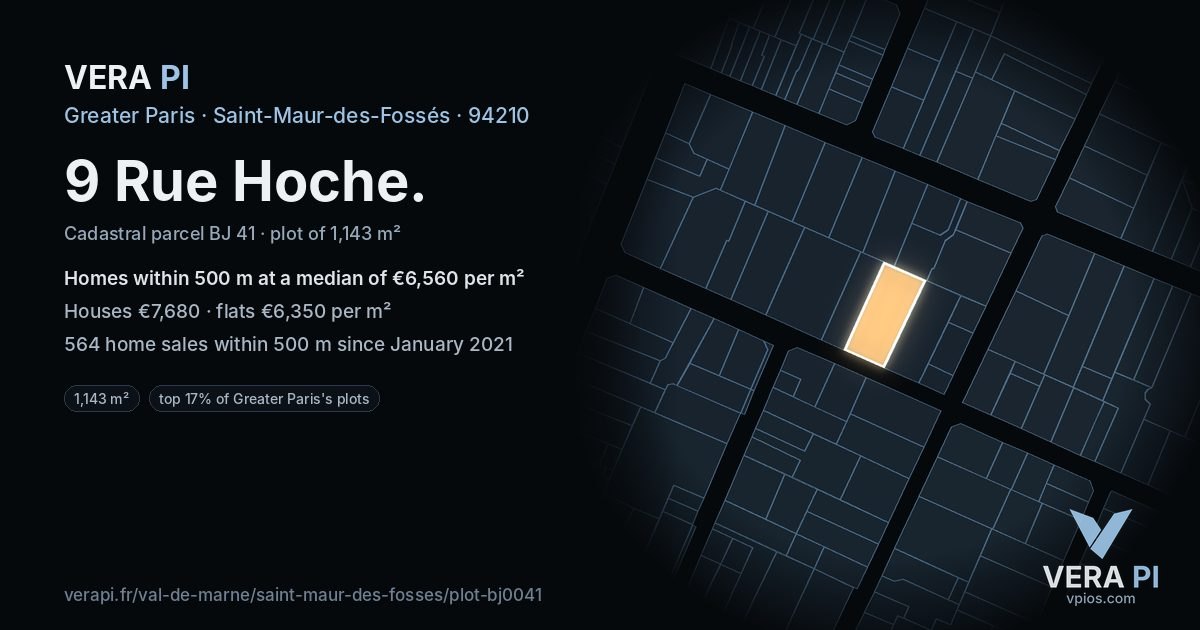 9 Rue Hoche, Saint-Maur-des-Fossés at night – the plot lit, the parcels around coloured by the prices near them