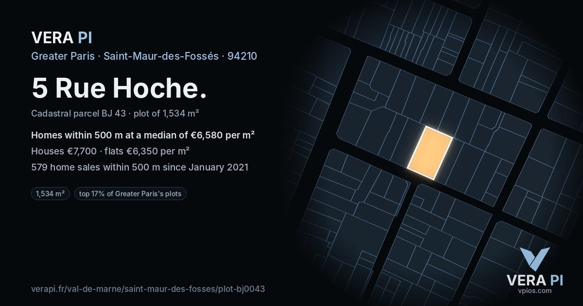 5 Rue Hoche, Saint-Maur-des-Fossés at night – the plot lit, the parcels around coloured by the prices near them