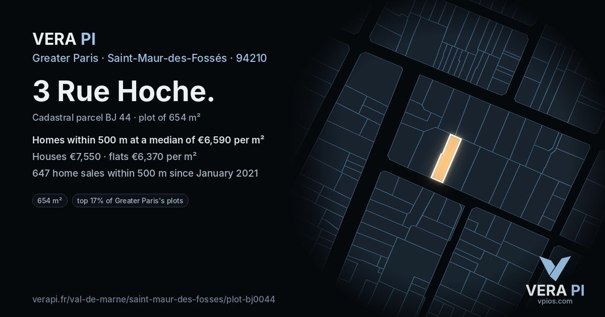 3 Rue Hoche, Saint-Maur-des-Fossés at night – the plot lit, the parcels around coloured by the prices near them