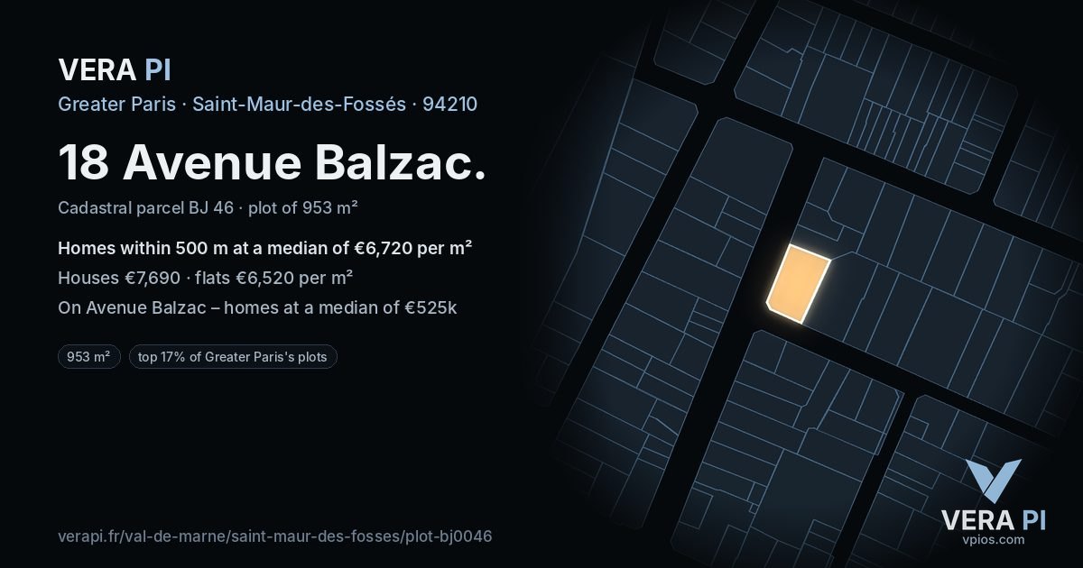 18 Avenue Balzac, Saint-Maur-des-Fossés at night – the plot lit, the parcels around coloured by the prices near them