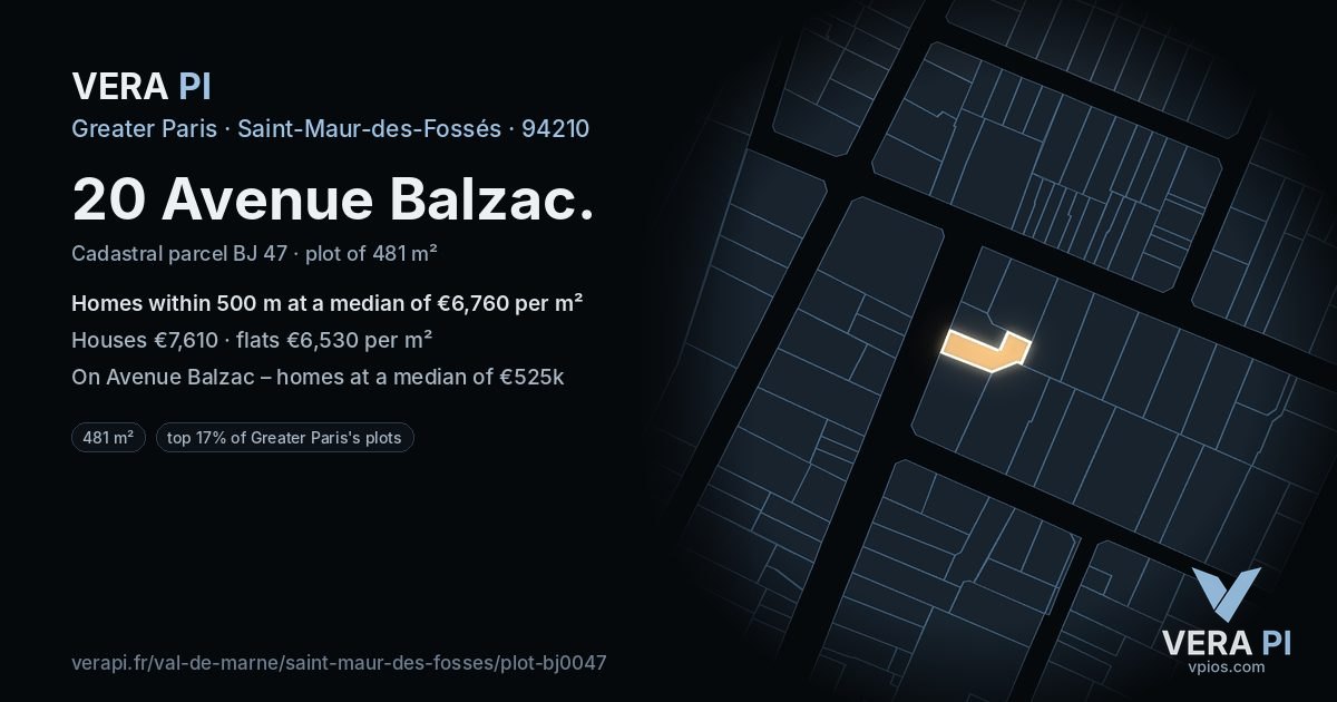 20 Avenue Balzac, Saint-Maur-des-Fossés at night – the plot lit, the parcels around coloured by the prices near them