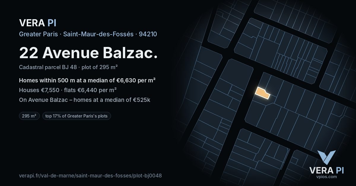 22 Avenue Balzac, Saint-Maur-des-Fossés at night – the plot lit, the parcels around coloured by the prices near them