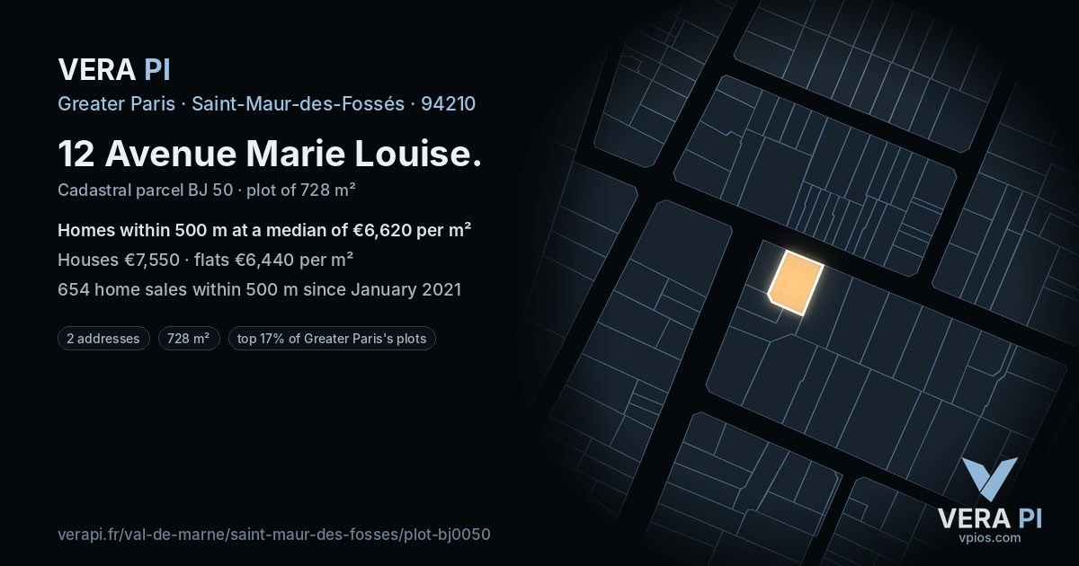 12 Avenue Marie Louise, Saint-Maur-des-Fossés at night – the plot lit, the parcels around coloured by the prices near them
