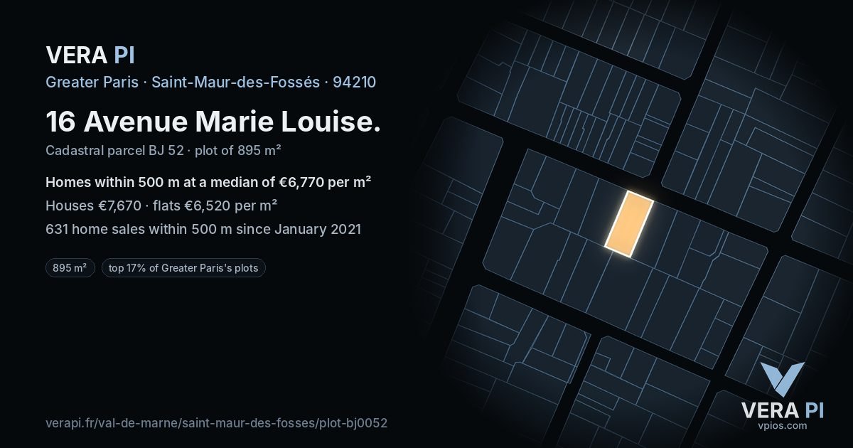 16 Avenue Marie Louise, Saint-Maur-des-Fossés at night – the plot lit, the parcels around coloured by the prices near them