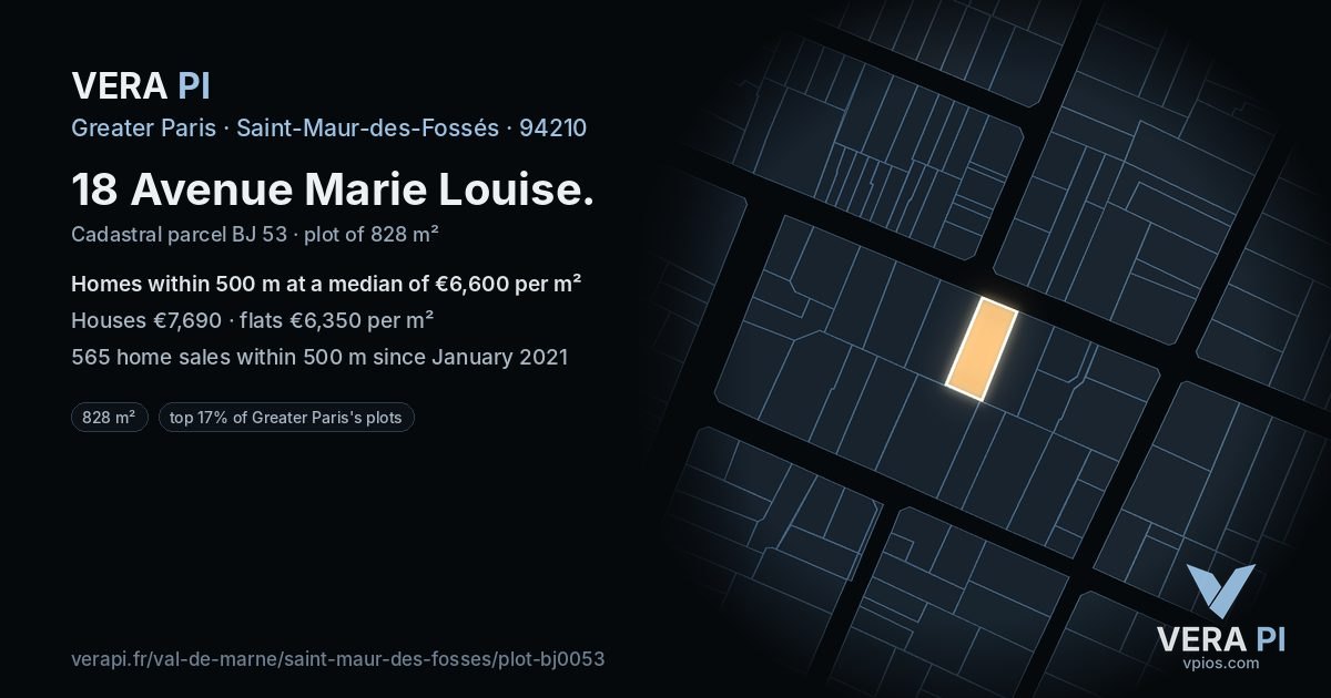 18 Avenue Marie Louise, Saint-Maur-des-Fossés at night – the plot lit, the parcels around coloured by the prices near them