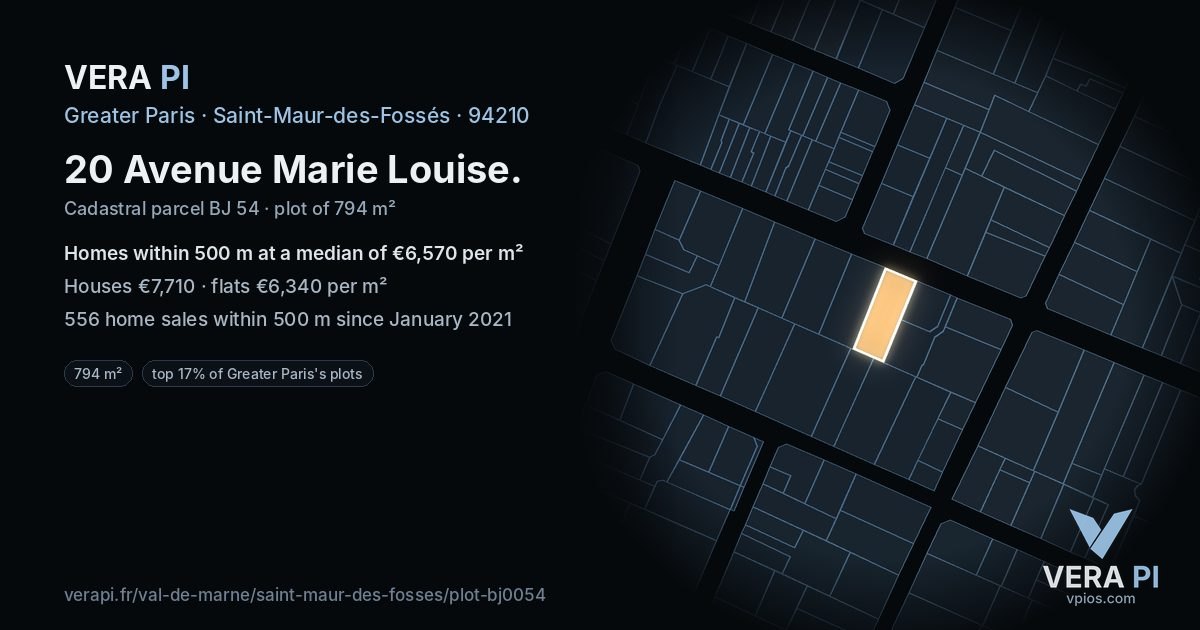 20 Avenue Marie Louise, Saint-Maur-des-Fossés at night – the plot lit, the parcels around coloured by the prices near them