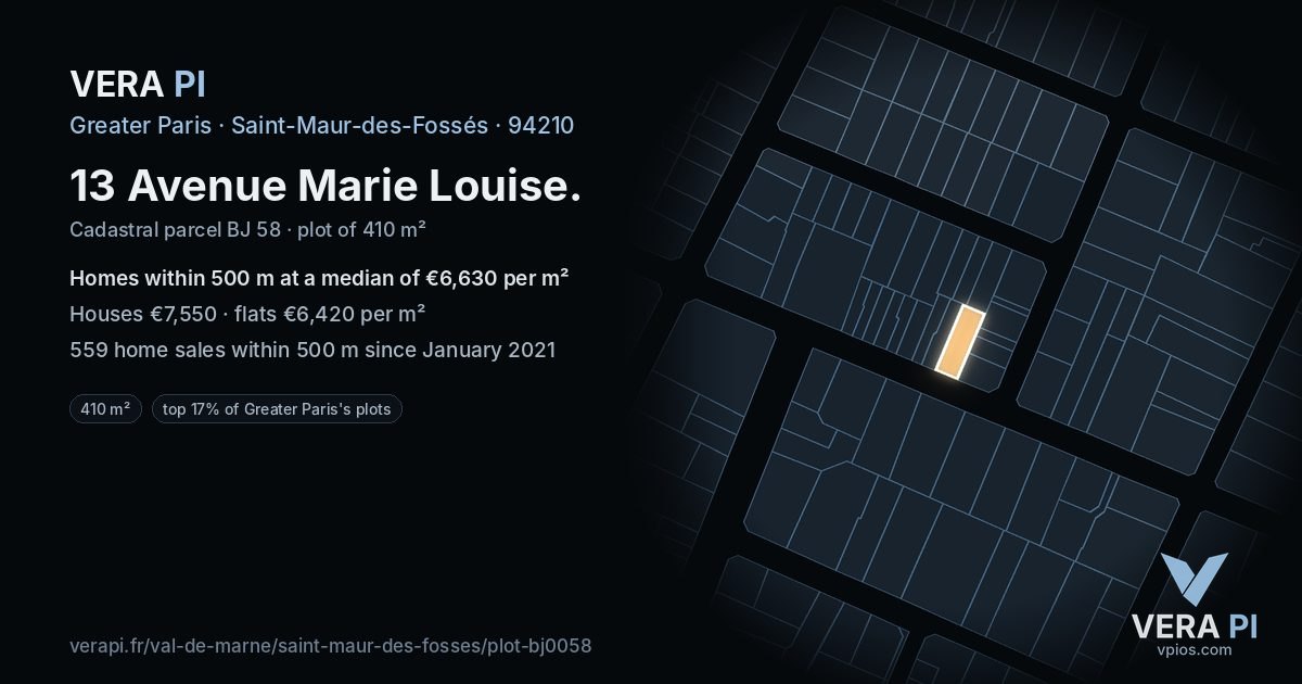13 Avenue Marie Louise, Saint-Maur-des-Fossés at night – the plot lit, the parcels around coloured by the prices near them