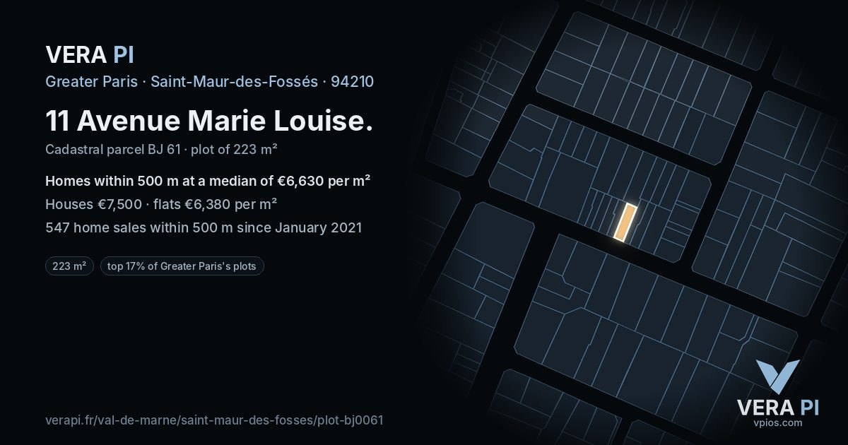 11 Avenue Marie Louise, Saint-Maur-des-Fossés at night – the plot lit, the parcels around coloured by the prices near them