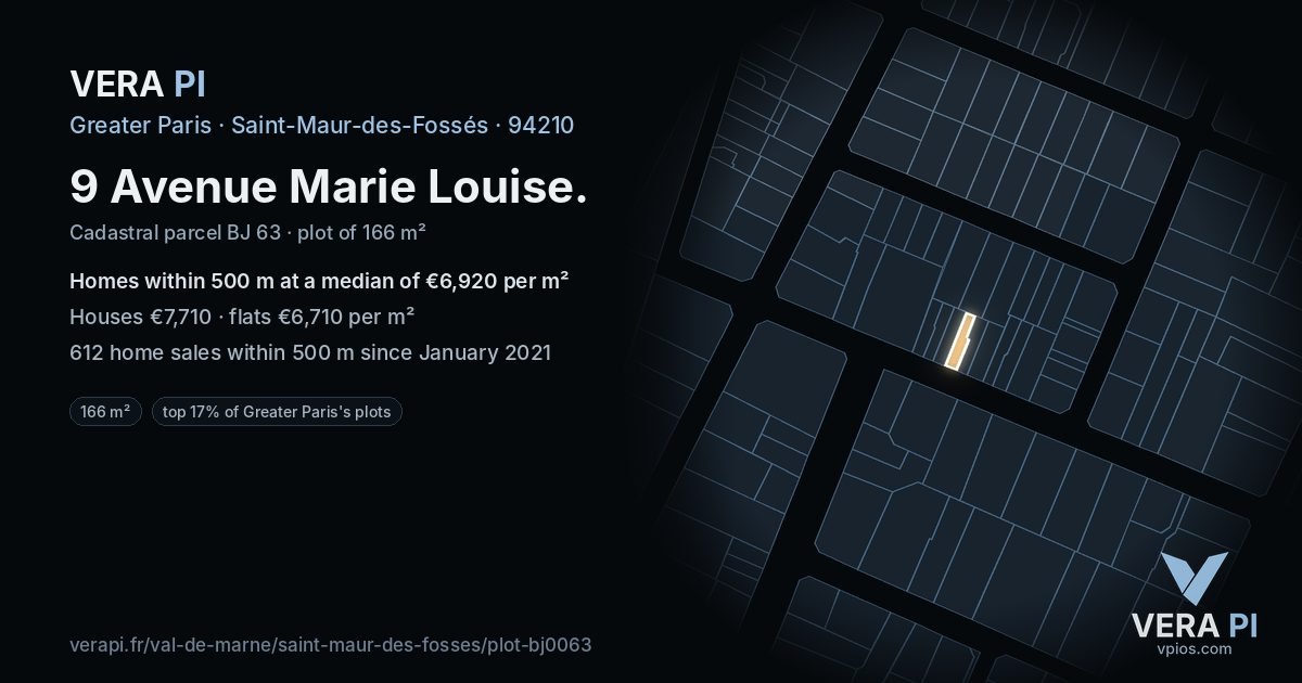 9 Avenue Marie Louise, Saint-Maur-des-Fossés at night – the plot lit, the parcels around coloured by the prices near them