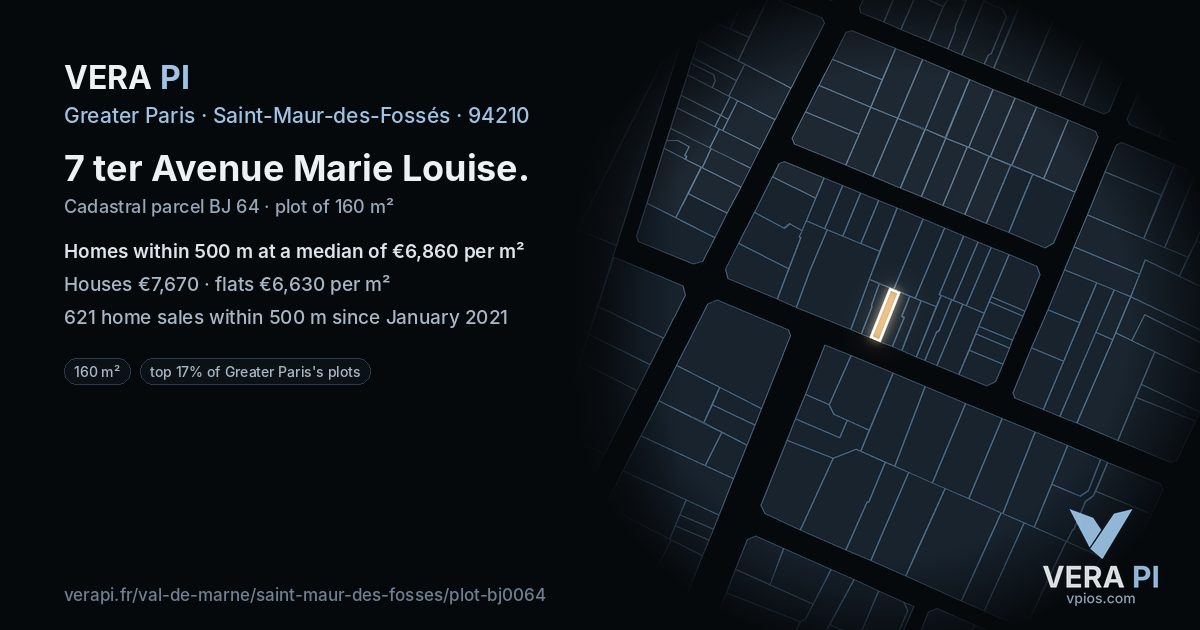 7 ter Avenue Marie Louise, Saint-Maur-des-Fossés at night – the plot lit, the parcels around coloured by the prices near them
