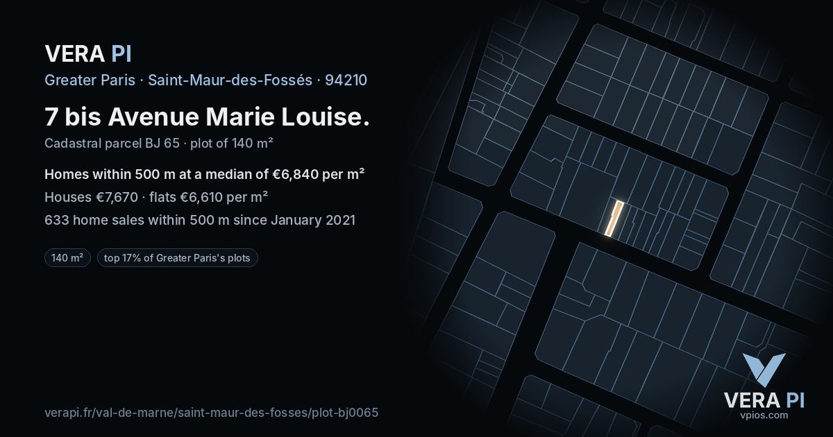 7 bis Avenue Marie Louise, Saint-Maur-des-Fossés at night – the plot lit, the parcels around coloured by the prices near them