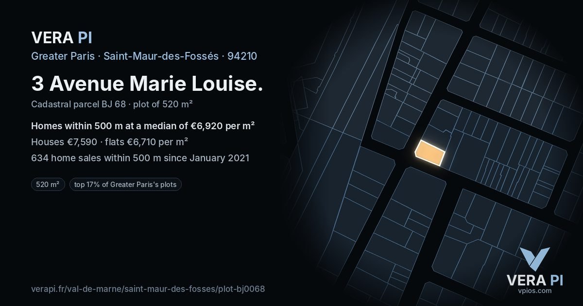 3 Avenue Marie Louise, Saint-Maur-des-Fossés at night – the plot lit, the parcels around coloured by the prices near them