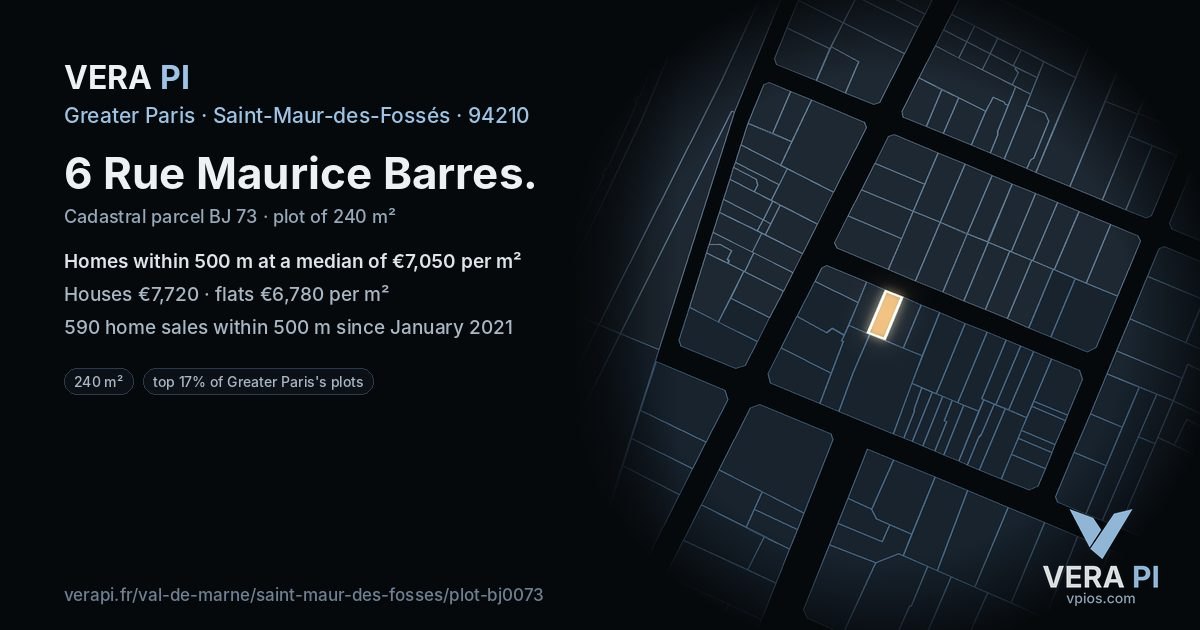 6 Rue Maurice Barres, Saint-Maur-des-Fossés at night – the plot lit, the parcels around coloured by the prices near them