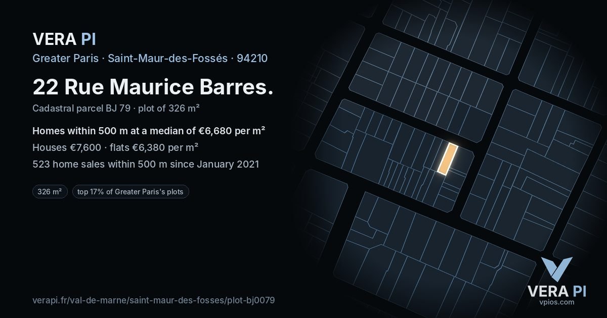 22 Rue Maurice Barres, Saint-Maur-des-Fossés at night – the plot lit, the parcels around coloured by the prices near them
