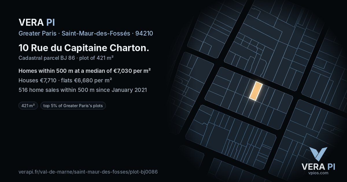 10 Rue du Capitaine Charton, Saint-Maur-des-Fossés at night – the plot lit, the parcels around coloured by the prices near them