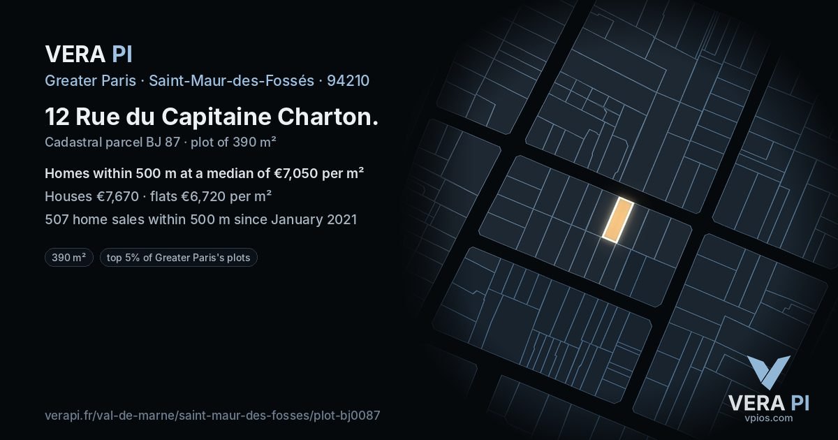 12 Rue du Capitaine Charton, Saint-Maur-des-Fossés at night – the plot lit, the parcels around coloured by the prices near them