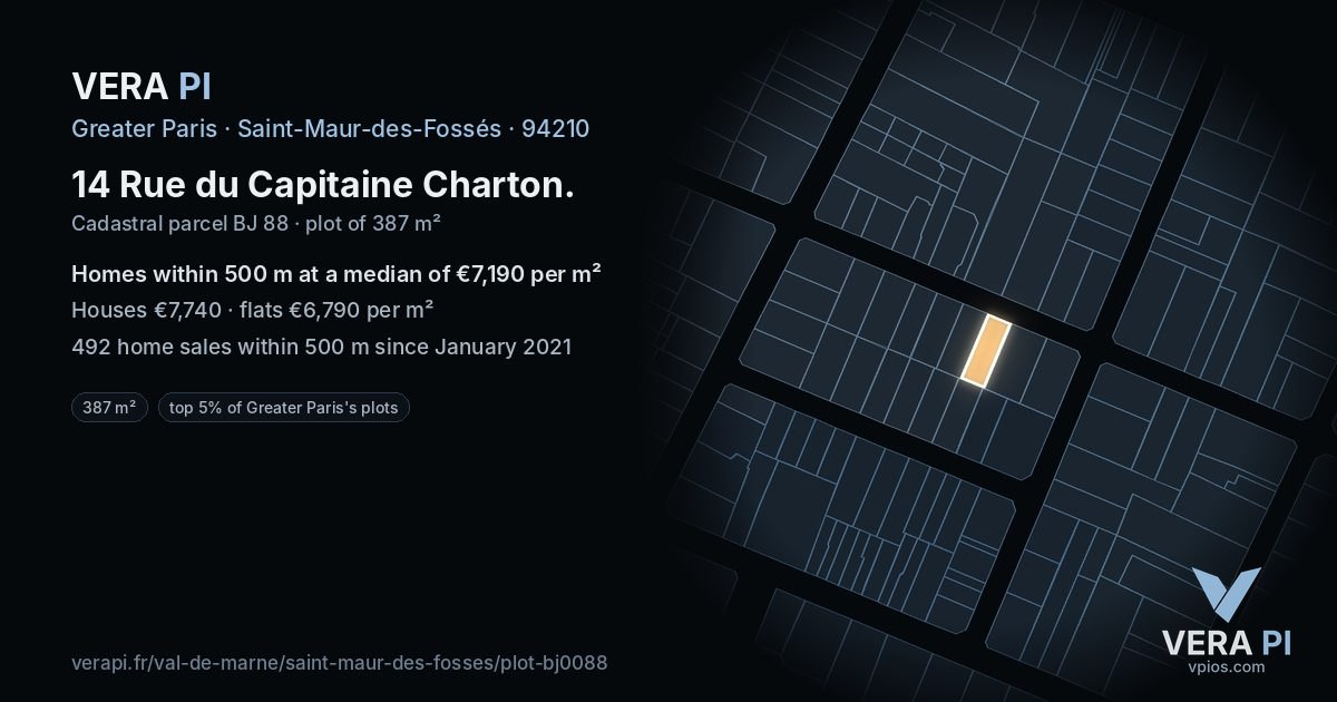14 Rue du Capitaine Charton, Saint-Maur-des-Fossés at night – the plot lit, the parcels around coloured by the prices near them