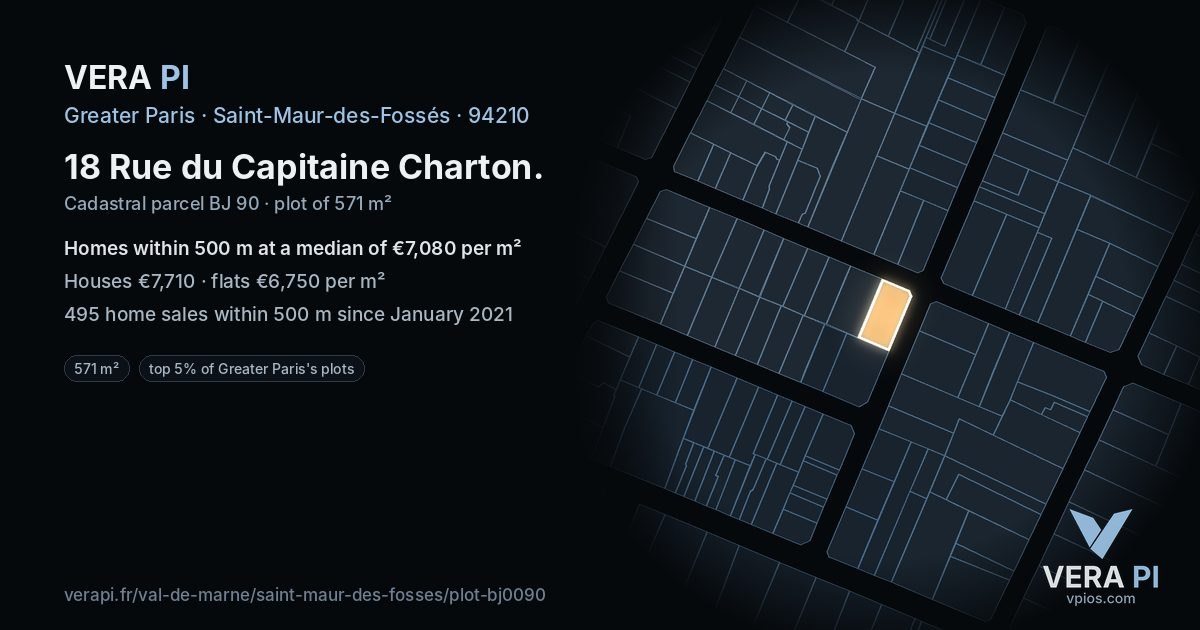 18 Rue du Capitaine Charton, Saint-Maur-des-Fossés at night – the plot lit, the parcels around coloured by the prices near them