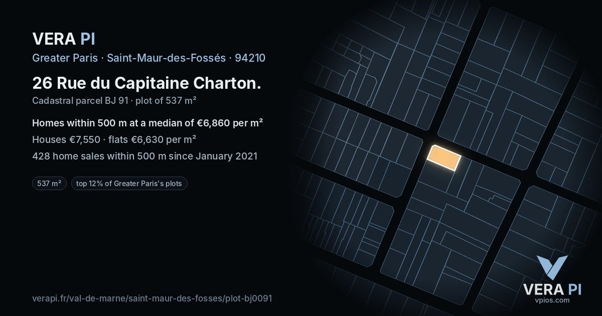 26 Rue du Capitaine Charton, Saint-Maur-des-Fossés at night – the plot lit, the parcels around coloured by the prices near them