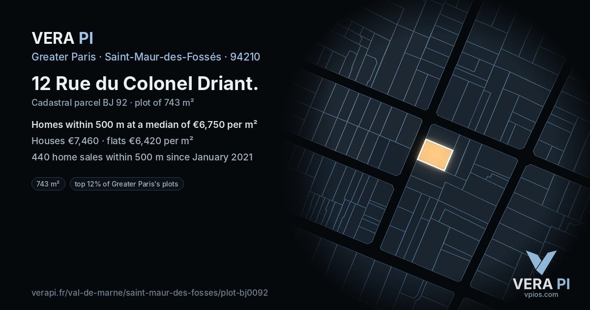 12 Rue du Colonel Driant, Saint-Maur-des-Fossés at night – the plot lit, the parcels around coloured by the prices near them