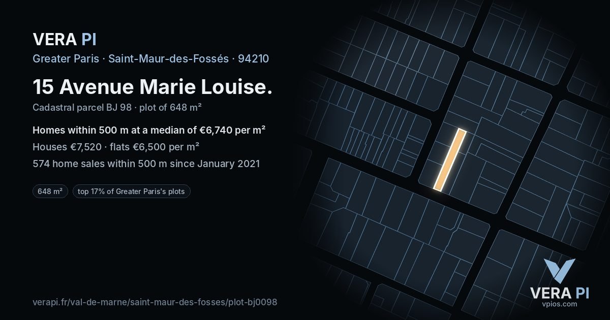 15 Avenue Marie Louise, Saint-Maur-des-Fossés at night – the plot lit, the parcels around coloured by the prices near them