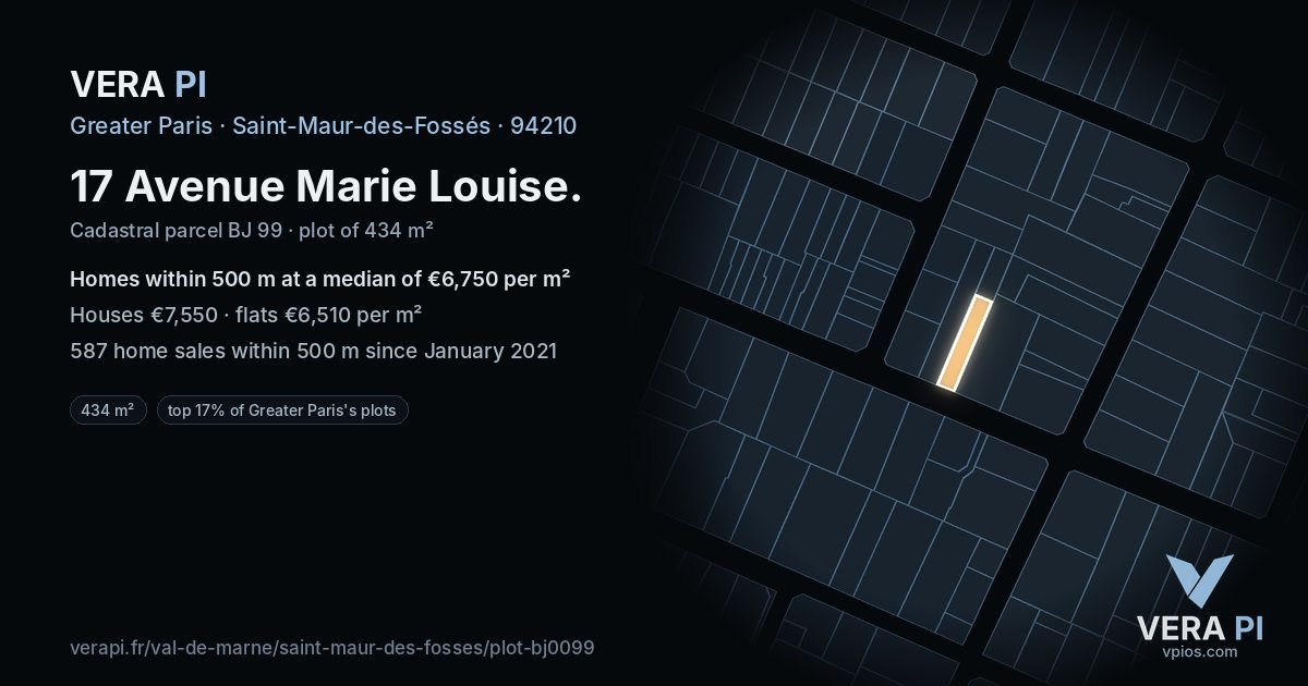 17 Avenue Marie Louise, Saint-Maur-des-Fossés at night – the plot lit, the parcels around coloured by the prices near them