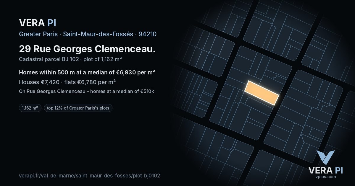 29 Rue Georges Clemenceau, Saint-Maur-des-Fossés at night – the plot lit, the parcels around coloured by the prices near them