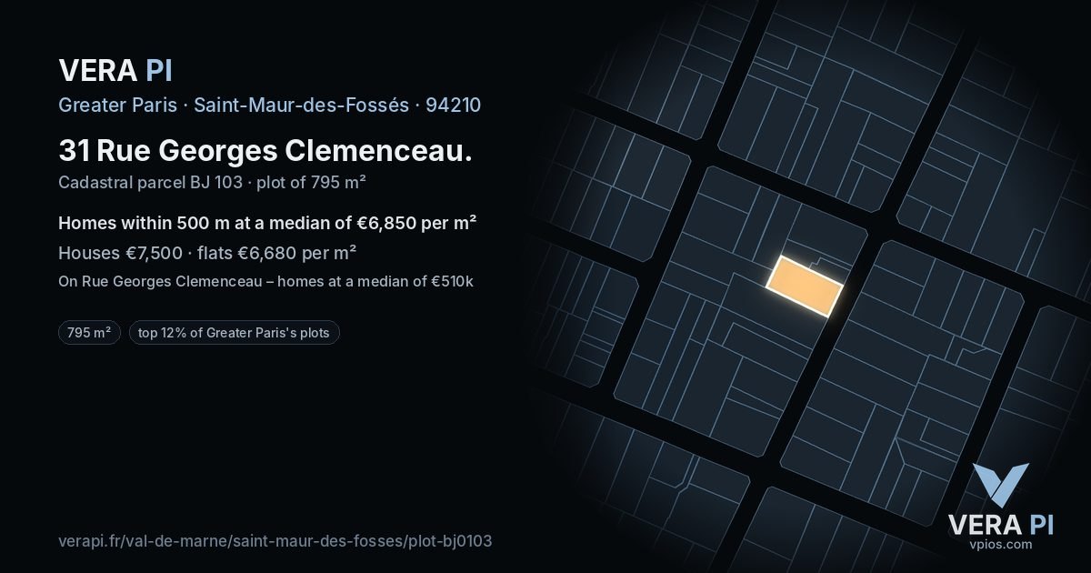 31 Rue Georges Clemenceau, Saint-Maur-des-Fossés at night – the plot lit, the parcels around coloured by the prices near them