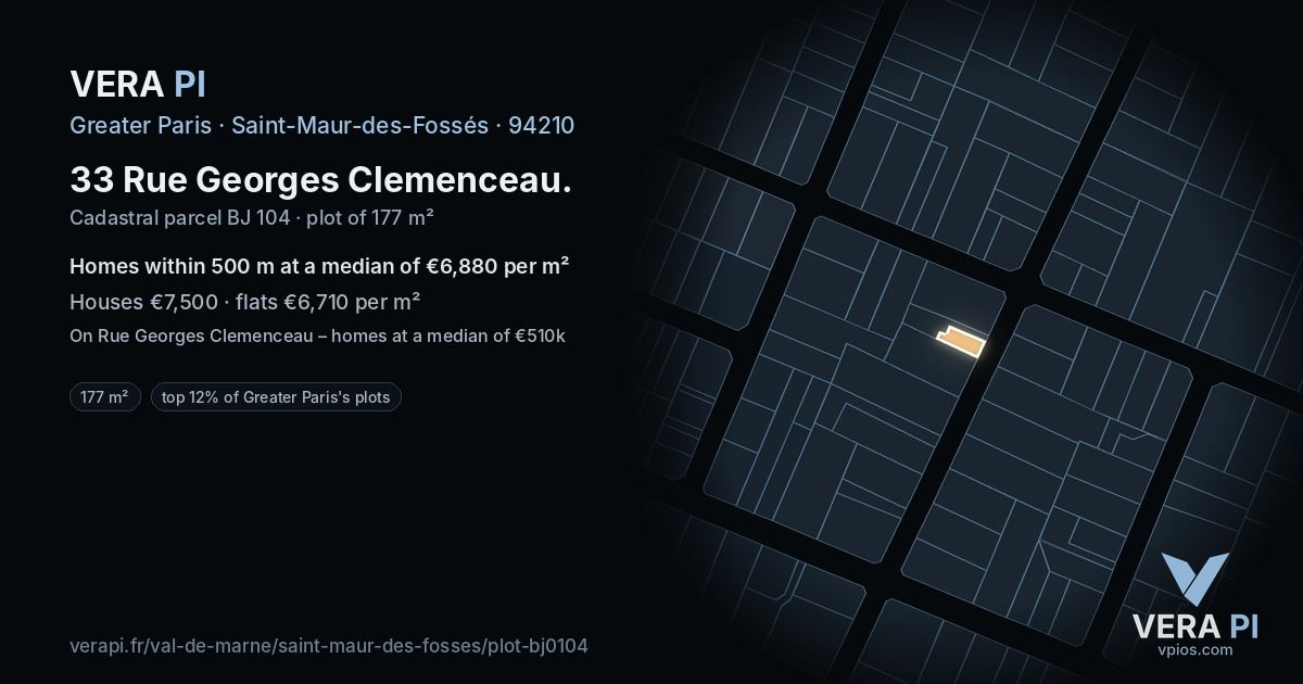 33 Rue Georges Clemenceau, Saint-Maur-des-Fossés at night – the plot lit, the parcels around coloured by the prices near them