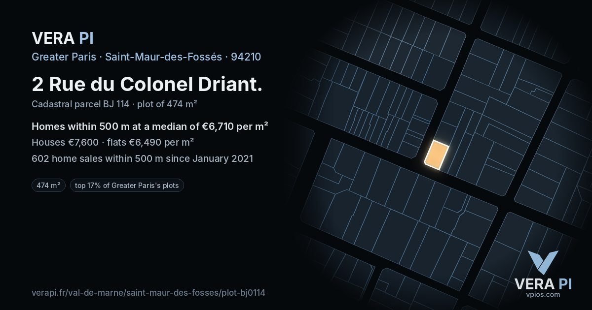 2 Rue du Colonel Driant, Saint-Maur-des-Fossés at night – the plot lit, the parcels around coloured by the prices near them