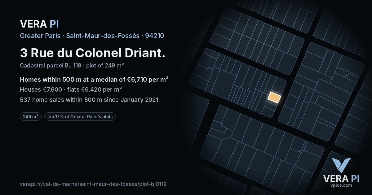 3 Rue du Colonel Driant, Saint-Maur-des-Fossés at night – the plot lit, the parcels around coloured by the prices near them