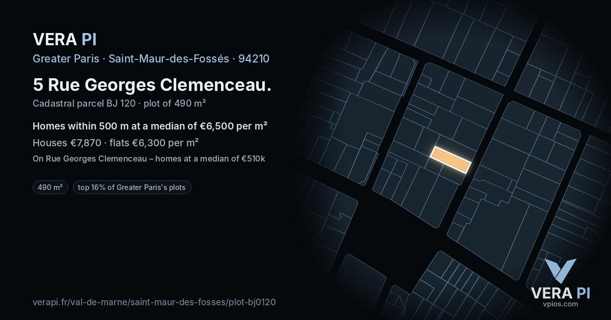 5 Rue Georges Clemenceau, Saint-Maur-des-Fossés at night – the plot lit, the parcels around coloured by the prices near them
