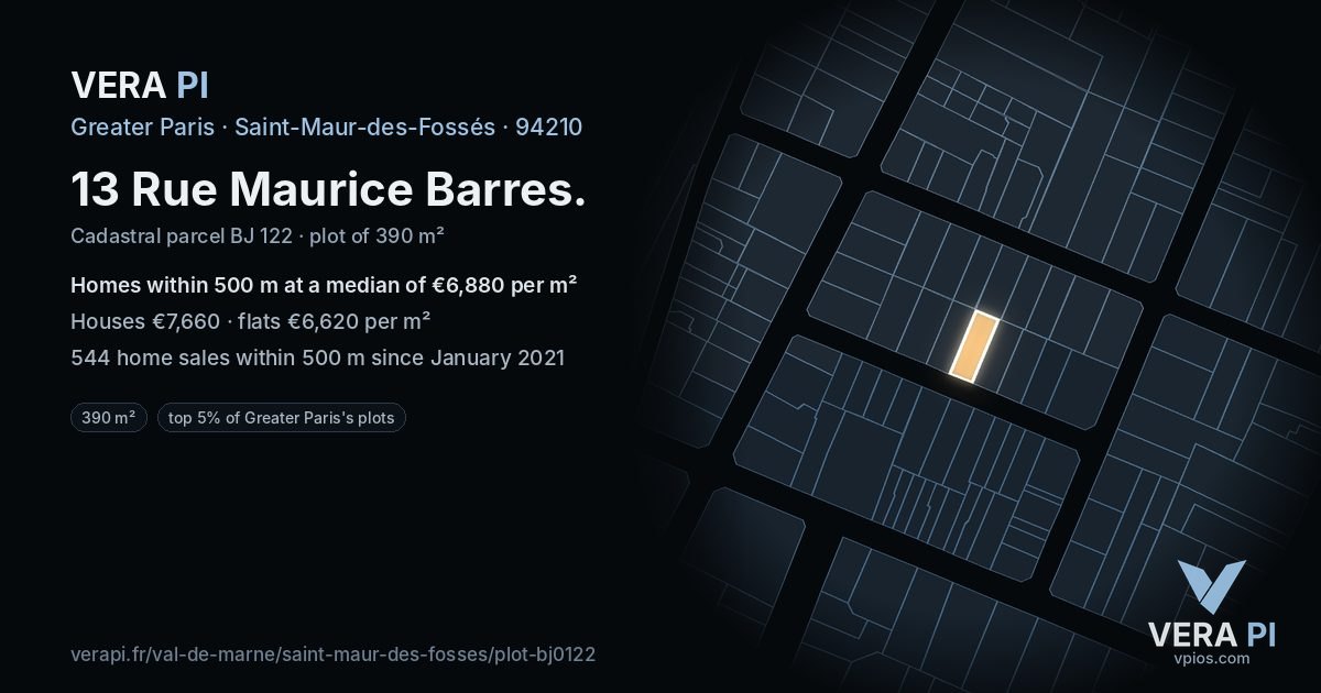 13 Rue Maurice Barres, Saint-Maur-des-Fossés at night – the plot lit, the parcels around coloured by the prices near them