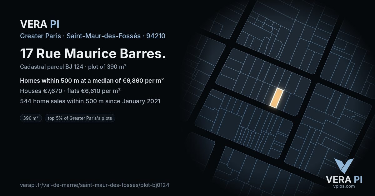 17 Rue Maurice Barres, Saint-Maur-des-Fossés at night – the plot lit, the parcels around coloured by the prices near them