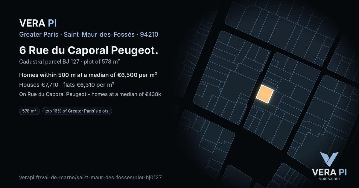 6 Rue du Caporal Peugeot, Saint-Maur-des-Fossés at night – the plot lit, the parcels around coloured by the prices near them